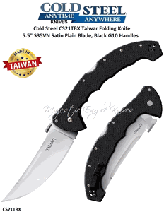 Cold Steel Knives CS21TBX Talwar Folding Knife 5.5" S35VN Satin Plain Blade, Black G10 Handles  