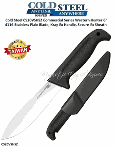 Cold Steel Knives CS20VSHSZ Commercial Series Western Fixed Blade Hunter Knife 6" 4116 Stainless Plain Blade, Kray-Ex Handle, Secure-Ex Sheath   