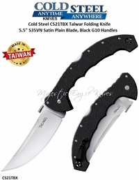 Cold Steel Knives CS21TBX Talwar Folding Knife 5.5" S35VN Satin Plain Blade, Black G10 Handles  
