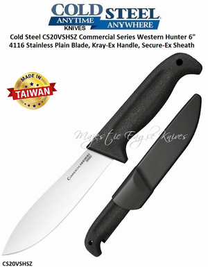 Cold Steel Knives CS20VSHSZ Commercial Series Western Fixed Blade Hunter Knife 6" 4116 Stainless Plain Blade, Kray-Ex Handle, Secure-Ex Sheath Cold Steel Knives CS20VSHSZ Commercial Series Western Fixed Blade Hunter Knife 6" 4116 Stainless Plain Blade, Kray-Ex Handle, Secure-Ex Sheath