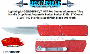 Delta Force LNGELRDSDP Lightning D/A OTF Red Coated Aluminum Alloy Handle Drop Point Automatic Pocket Pocket Knife. 8" Overall 3-1/4" 440 Stainless Steel Plain Blade w/Sheath