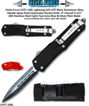 Delta Force LOTF-16BL Lightning D/A OTF Green Aluminum Alloy Handle Tanto Point Automatic Pocket Knife. 8" Overall 3-1/4" 440 Stainless Plain Blade w/Sheath