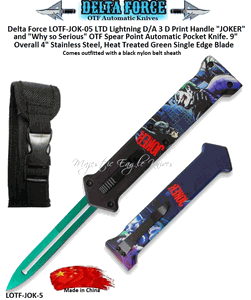 Delta Force LOTF-JOK-05 Limited Edition "Why so Serious" JOKER 3 D Printed Handle Heat Treated Stainless Steel,  Green Single Edge Blade Pocket Knife