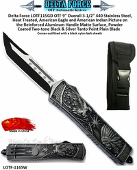 Delta Force LOTF116SW Tanto Point American Eagle/Indian Chief Swift OTF Tactical Reinforced Aluminum Housing, Matte Surface, Powder Coated Handle Automatic Pocket Knife