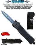 Delta Force MOTF11-BLB Spear Point, Double Edged Blade OTF Tactical Black Reinforced Aluminum Housing, Powder Coated Comfort Grip Handle Automatic Pocket Knife. 7" Overall 2-3/4" Heat Treated Stainless Steel, Lightning Blue Plain Blade w/Sheath
