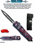 Delta Force MOTF21 Swift Double Edge Native American Mid-size Spear Point, Double Edged Blade OTF Tactical Reinforced Aluminum Housing, Powder Coated Comfort Grip Handle Automatic Pocket Knife. 7" Overall 2-5/8" Heat Treated Stainless Steel, Silver/Black Plain Blade w/Sheath