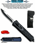 Delta Force MOTFM40-2 Medium OTF Carbon Fiber Black Edge Drop Point, Blade Tactical Reinforced Aluminum Housing, Powder Coated Comfort Grip Handle Automatic Pocket Knife. 7" Overall 2-3/4" Heat Treated Stainless Steel, Silver/Black Plain Blade w/Sheath