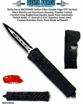 Delta Force MOTFM40 Medium OTF Carbon Fiber Black Double Edge Spear Point, Blade Tactical Reinforced Aluminum Housing, Powder Coated Comfort Grip Handle Automatic Pocket Knife. 7" Overall 2-3/4" Heat Treated Stainless Steel, Silver/Black Plain Blade w/Sheath