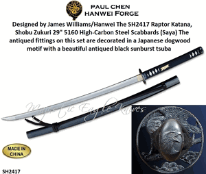 Designed by James Williams/Hanwei The SH2417 Raptor Katana, Shobu Zukuri 29" 5160 High-Carbon Steel & Scabbard