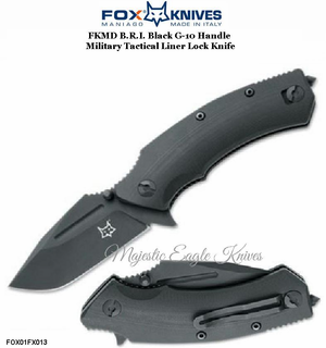 Fox Knives FOX01FX013 FKMDBRI Black G-10 Handle Military Tactical Liner Lock Knife Fox Knives FOX01FX013 FKMDBRI Black G-10 Handle Military Tactical Liner Lock Knife