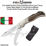Fox Knives FOX01FX180 Fox Multi Hunter Lockback Pocket Knife N690 Stainless Steel Blade Stag Handle
