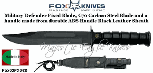 Fox Knives Fox02FX048 Fox Tactical & Military Fixed Blade Knife C70 Carbon Steel Blade Black ABS Thermoplastic Polymer Handle Black Eco-Leather Sheath