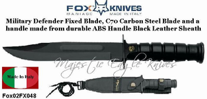 Fox Knives Fox02FX048 Fox Tactical & Military Fixed Blade Knife C70 Carbon Steel Blade Black ABS Thermoplastic Polymer Handle Black Eco-Leather Sheath