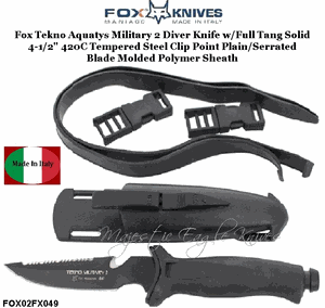 Fox Knives FOX02FX049 Fox Tekno Military II Fixed Blade Diving Knife & Molle-Compatible Nylon Sheath