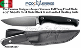 Fox Knives FOX02FX097 Fox Jesper Voxnaes TUR Fixed 4.33" Plain Blade, Black G10 Handles, Black Leather Sheath