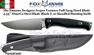 Fox Knives FOX02FX097 Fox Jesper Voxnaes TUR Fixed 4.33" Plain Blade, Black G10 Handles, Black Leather Sheath