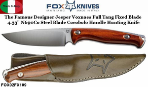 Fox Knives FOX02FX109 Fox Jesper Voxnaes TUR N690Co Steel 4.33" Full tang Fixed Plain Blade Knife Cocobolo Handle & Brown Leather Sheath
