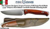 Fox Knives FOX02FX109 Fox Jesper Voxnaes TUR N690Co Steel 4.33" Full tang Fixed Plain Blade Knife Cocobolo Handle & Brown Leather Sheath