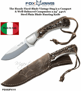 Fox Knives FOX02FX111 Fox Handy Fixed-Blade Vintage Stag is a Compact & Well-Balanced Companion 2.95" 440A Steel Plain Blade Hunting Knife