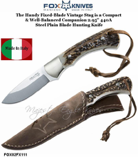 Fox Knives FOX02FX111 Fox Handy Fixed-Blade Vintage Stag is a Compact & Well-Balanced Companion 2.95" 440A Steel Plain Blade Hunting Knife