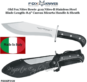 Fox Knives FOX02FX120 Fox Trekking Fixed 8.88" 4119 nitro-B Steel Plain Blade Black Canvas Micarta Handle Survival Hunting Knife