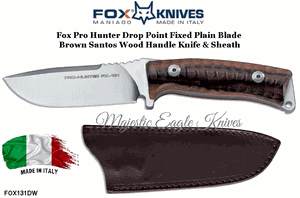 Fox Knives FOX131DW Drop Point Fixed Plain Blade Brown Santos Wood Handled Knife & Sheath