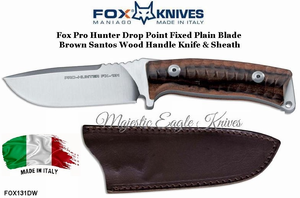 Fox Knives FOX131DW Drop Point Fixed Plain Blade Brown Santos Wood Handled Knife & Sheath