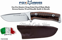 Fox Knives FOX131DW Drop Point Fixed Plain Blade Brown Santos Wood Handled Knife & Sheath
