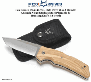 Fox Knives FOX1500OL Elite Olive Wood Handle 3.9 Inch N690 Stailess Steel Plain Blade Hunting Knife & Sheath