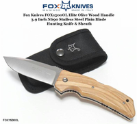 Fox Knives FOX1500OL Elite Olive Wood Handle 3.9 Inch N690 Stailess Steel Plain Blade Hunting Knife & Sheath