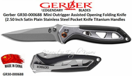 Gerber Knives GR-30-000688 Mini Outrigger Assisted Opening Folding Knife (2.50 Inch Satin Plain Stainless Steel Pocket Knife Titanium Handles Gerber Knives GR-30-000688 Mini Outrigger Assisted Opening Folding Knife (2.50 Inch Satin Plain Stainless Steel Pocket Knife Titanium Handles