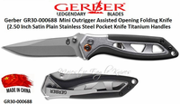 Gerber Knives GR-30-000688 Mini Outrigger Assisted Opening Folding Knife (2.50 Inch Satin Plain Stainless Steel Pocket Knife Titanium Handles Gerber Knives GR-30-000688 Mini Outrigger Assisted Opening Folding Knife (2.50 Inch Satin Plain Stainless Steel Pocket Knife Titanium Handles