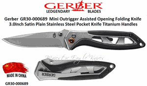 Gerber Knives GR-30-000689 Outrigger Assisted Opening Titanium Handles 3" Satin Plain Stainless Steel Pocket Knife 