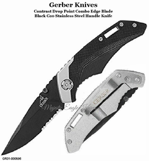 Gerber Knives GR31-000596 Contrast Drop Point Combo Edge Blade Black G10 Stainless Steel Handled Knife
