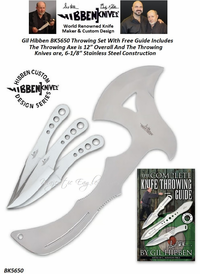 Gil Hibben BK5650 Throwing Set With Free Guide Includes The Throwing Axe is 12 Overall And The Throwing Knives are, 6-1/8" Stainless Steel Construction Gil Hibben BK5650 Throwing Set With Free Guide Includes The Throwing Axe is 12 Overall And The Throwing Knives are, 6-1/8" Stainless Steel Construction