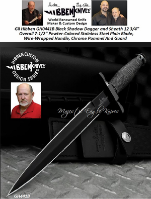 Gil Hibben GH0441B Black Shadow Dagger and Sheath 12 3/4” Overall 7-1/2” Pewter-Colored Stainless Steel Plain Blade, Wire-Wrapped Handle, Chrome Pommel And Guard Gil Hibben GH0441B Black Shadow Dagger and Sheath 12 3/4” Overall 7-1/2” Pewter-Colored Stainless Steel Plain Blade, Wire-Wrapped Handle, Chrome Pommel And Guard