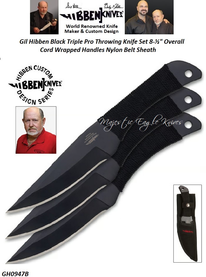 Gil Hibben GH0947B Black Triple Pro Throwing Knife Set 8½" Overall