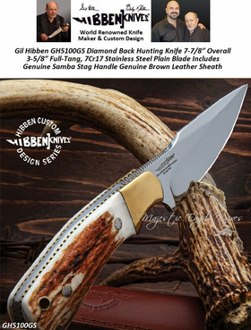 Gil Hibben GH5100GS Diamondback Stag Hunting Knife And Sheath 7-7/8 Overall 3-5/8 Full-Tang, German 1.4116 Stainless Steel Plain Blade, Stag Handle, Nickel Silver Bolster Gil Hibben GH5100GS Diamondback Stag Hunting Knife And Sheath 7-7/8 Overall 3-5/8 Full-Tang, German 1.4116 Stainless Steel Plain Blade, Stag Handle, Nickel Silver Bolster