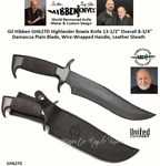 United Cutlery Presents Gil Hibben GH627D Highlander Bowie Knife 13-1/2" Overall 8-3/4" Damascus Plain Blade, Wire-Wrapped Handle, Leather Sheath 