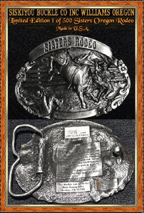 Siskiyu Buckel Company Inc Williams Oregon 1982 Sisters Oregon Rodeo Belt Buckle