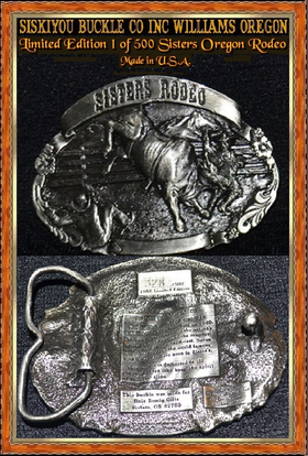 Siskiyu Buckel Company Inc Williams Oregon 1982 Sisters Oregon Rodeo Belt Buckle