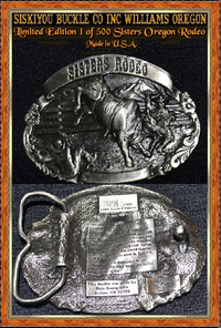 Siskiyu Buckel Company Inc Williams Oregon 1982 Sisters Oregon Rodeo Belt Buckle Siskiyu Buckel Company Inc Williams Oregon 1982 Sisters Oregon Rodeo Belt Buckle