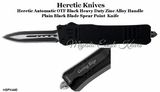 Heretic Knives HSPK440 OTF Knife Spear Point Black Plain Cutting Edge & Sheath