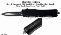 Heretic Knives HSPK440 OTF Knife Spear Point Black Plain Cutting Edge & Sheath