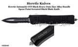 Heretic Knives HSSK440 OTF Knife Spear Point Black Blade, Serrated Cutting Edge & Sheath