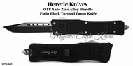 Heretic Knives HTPK440 OTF Knife Tanto Point Black Plain Cutting Edge & Sheath