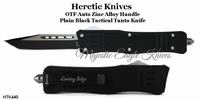 Heretic Knives HTPK440 OTF Knife Tanto Point Black Plain Cutting Edge & Sheath