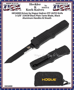 HK Knives by Hogue HK54000 Hadron 3-3/4" 154CM Black Combo Tanto Blade, Black Aluminum Handled OTF Automatic Pocket Knife 