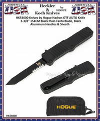 HK Knives by Hogue HK54000 Hadron 3-3/4" 154CM Black Combo Tanto Blade, Black Aluminum Handled OTF Automatic Pocket Knife HK Knives by Hogue HK54000 Hadron 3-3/4" 154CM Black Combo Tanto Blade, Black Aluminum Handled OTF Automatic Pocket Knife