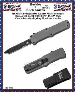HK Knives by Hogue HK54002 HK Knives by Hogue Hadron OTF AUTO Knife 3.375" 154CM Black Combo Tanto Blade, Gray Aluminum Handles 